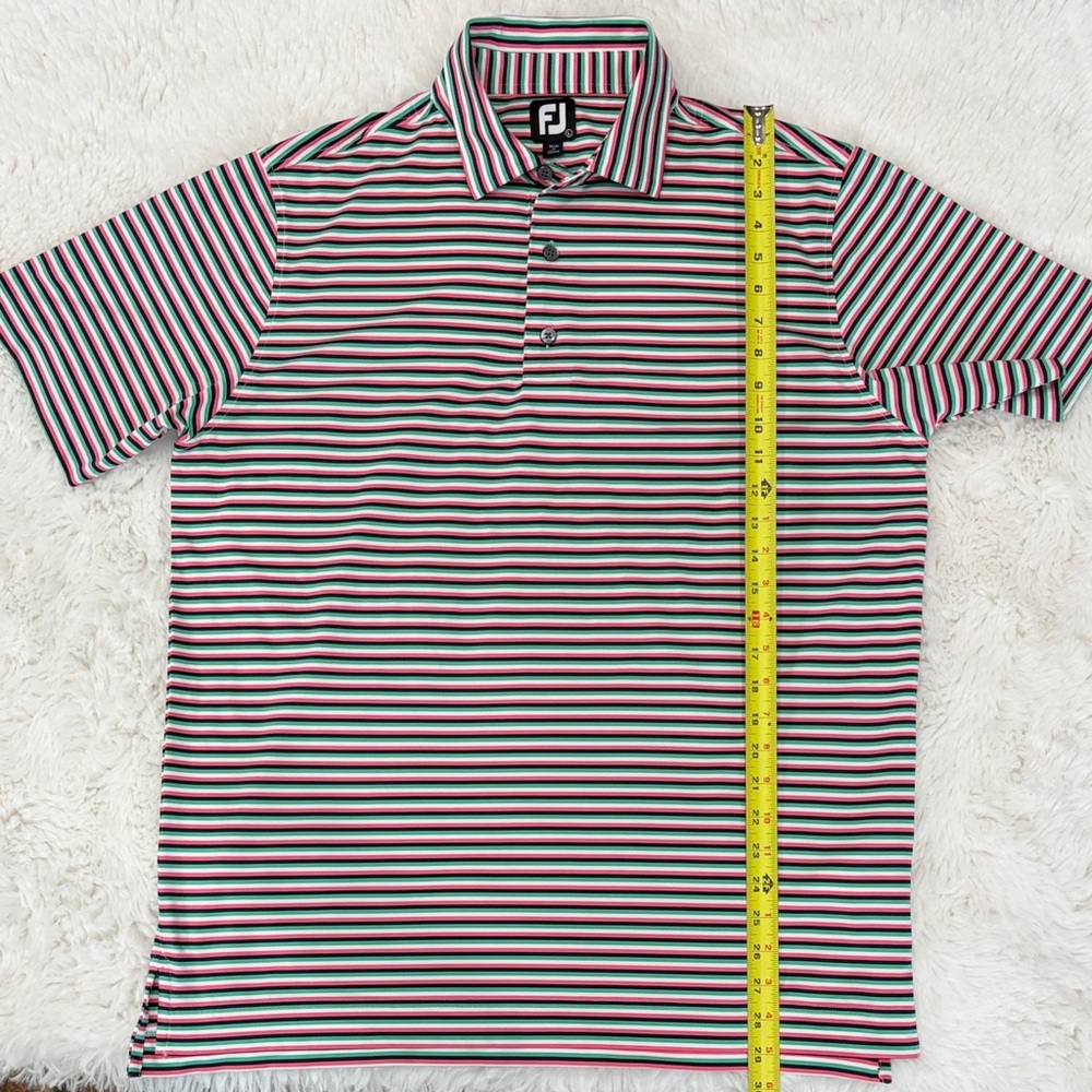 Foot Joy ,Men's Golf Striped Polo Shirt - Black,Pink,Green, Size L - Picture 12 of 15